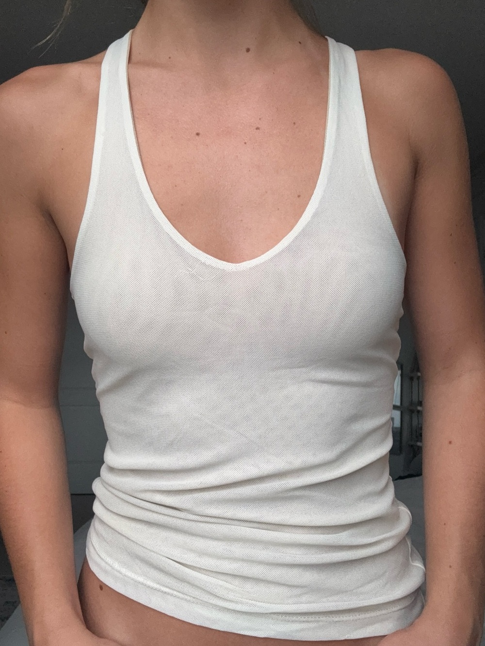 Marciano Cream V-Neck Ribbed Tank Top